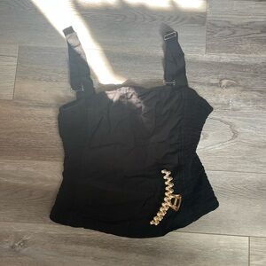 Elegant Black Women's Top with Pearl Detail